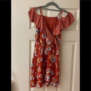 Art Class rust colored ruffle floral dress